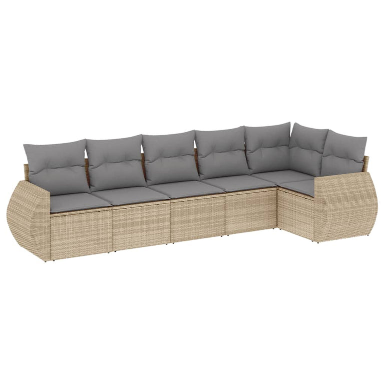 6-delige Loungeset met kussens poly rattan beige