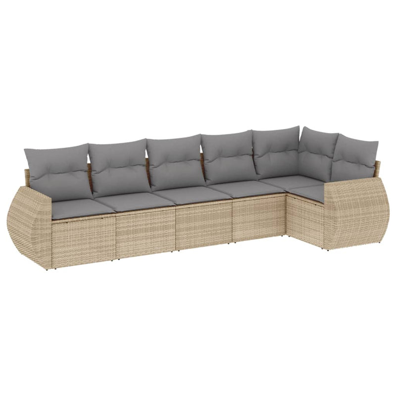 6-delige Loungeset met kussens poly rattan beige