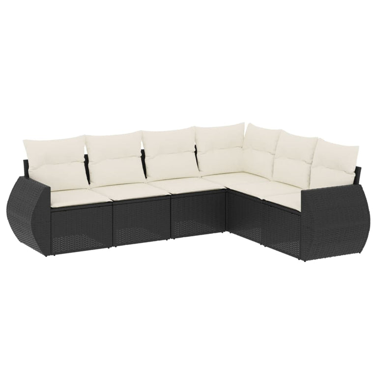 6-delige Loungeset met kussens poly rattan zwart