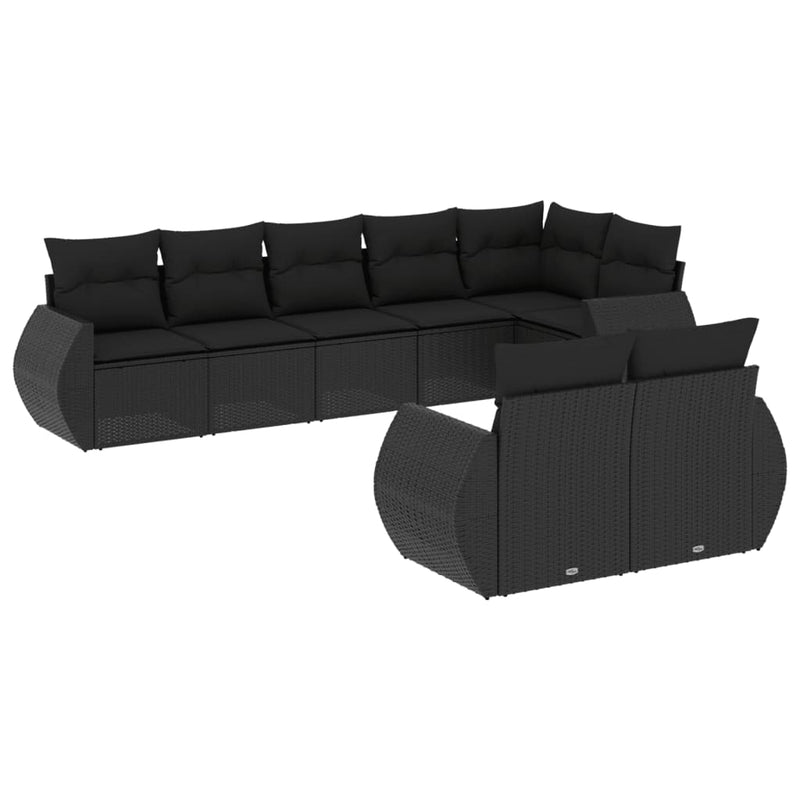 8-delige Loungeset met kussens poly rattan zwart