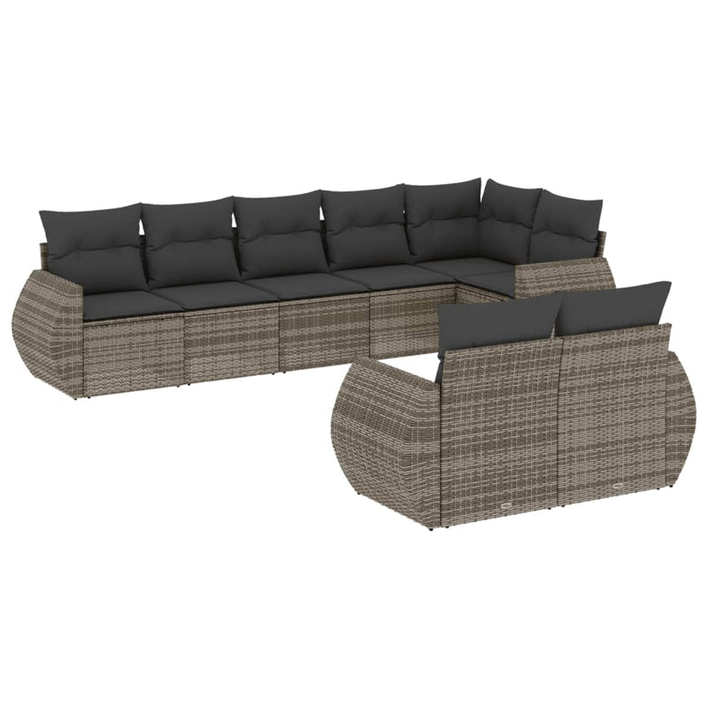 8-delige Loungeset met kussens poly rattan grijs