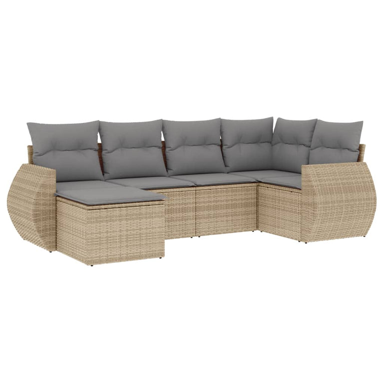 6-delige Loungeset met kussens poly rattan beige