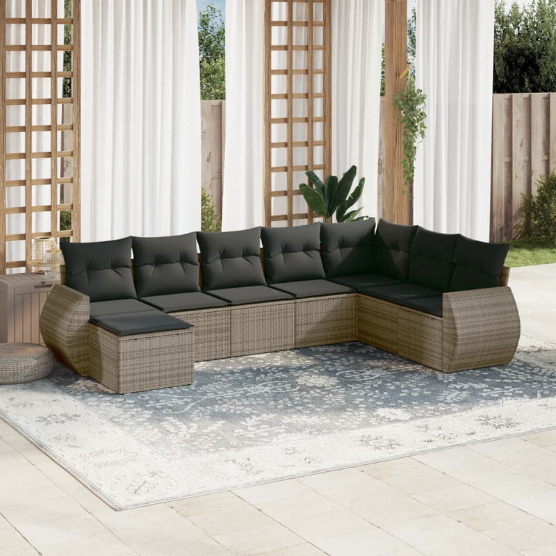 8-delige Loungeset met kussens poly rattan grijs