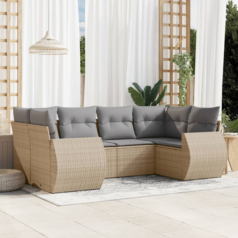6-delige Loungeset met kussens poly rattan beige