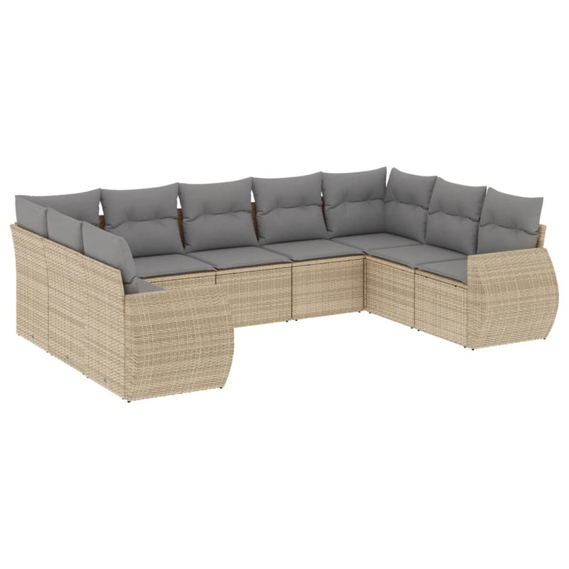 9-delige Loungeset met kussens poly rattan beige