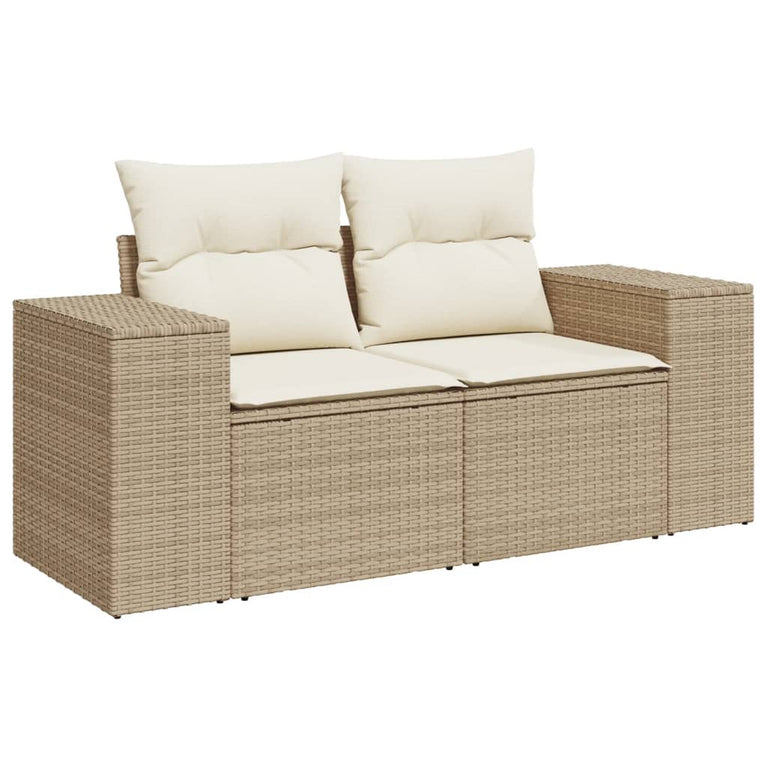 3-delige Loungeset met kussens poly rattan beige