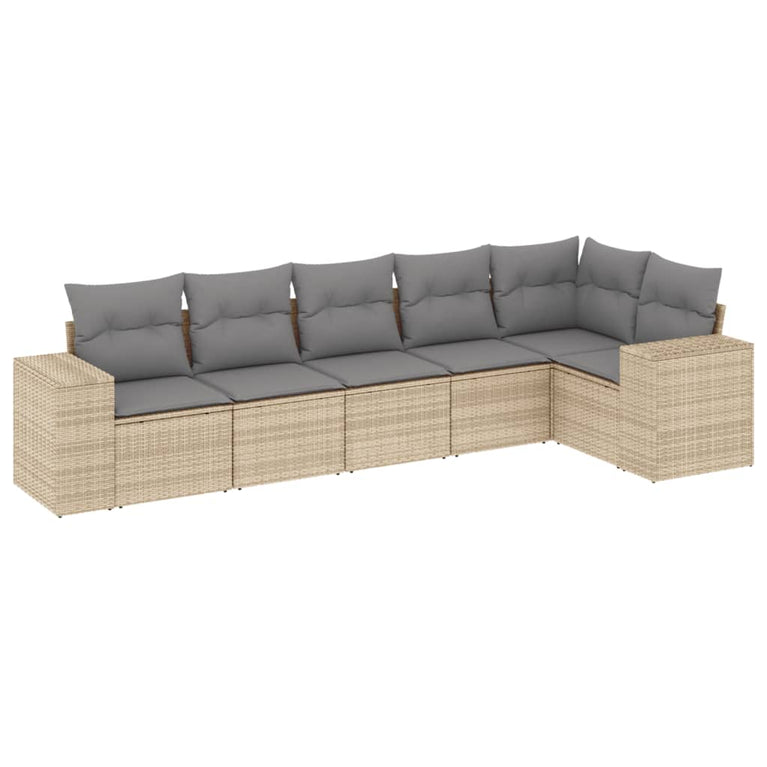 6-delige Loungeset met kussens poly rattan beige