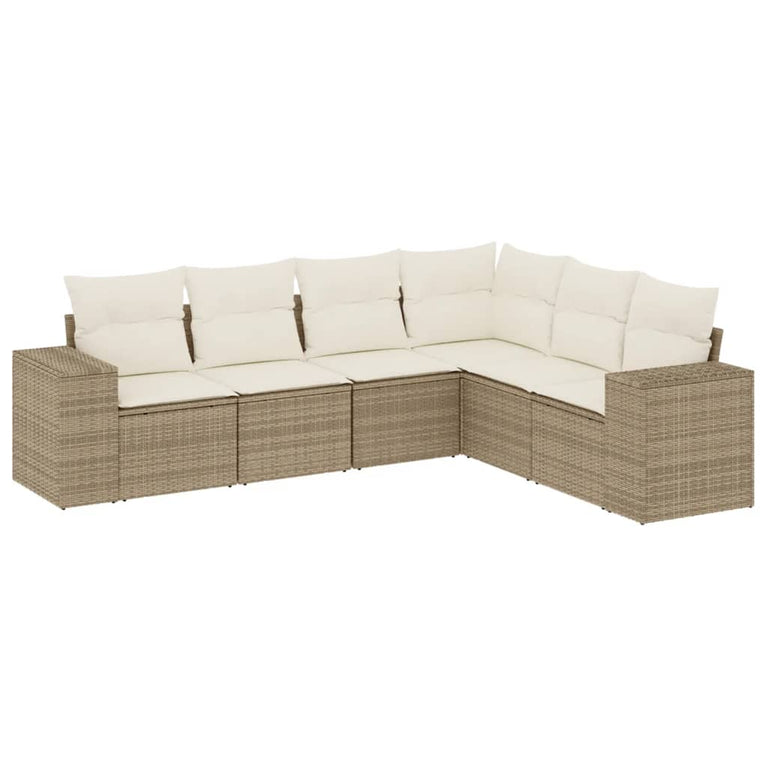 6-delige Loungeset met kussens poly rattan beige
