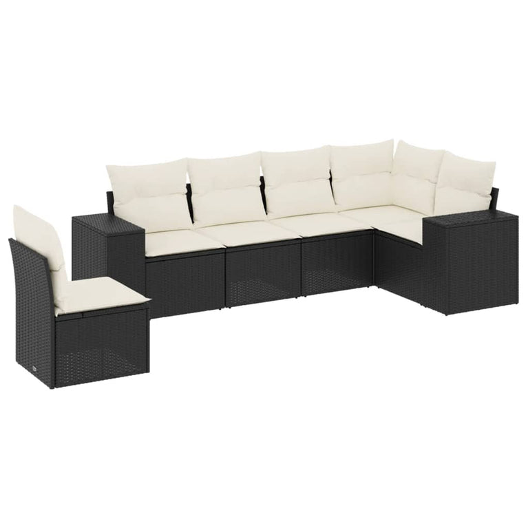 6-delige Loungeset met kussens poly rattan zwart