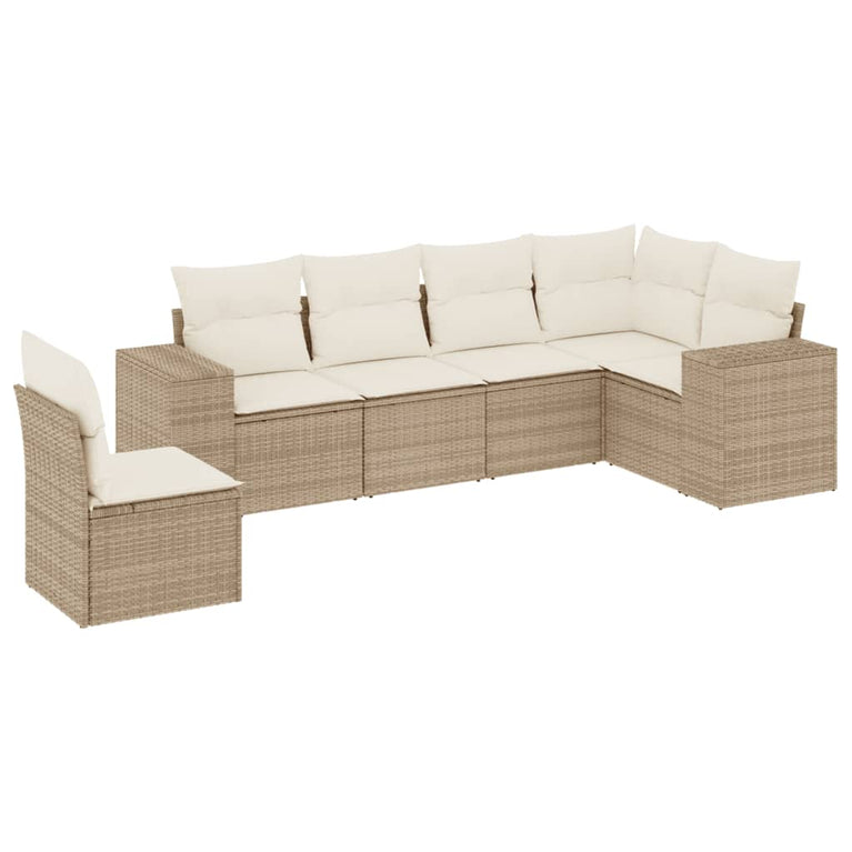 6-delige Loungeset met kussens poly rattan beige