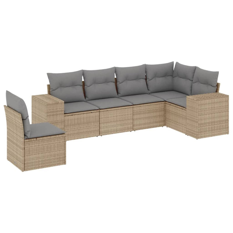 6-delige Loungeset met kussens poly rattan beige