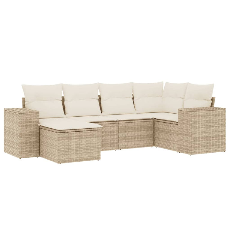 6-delige Loungeset met kussens poly rattan beige