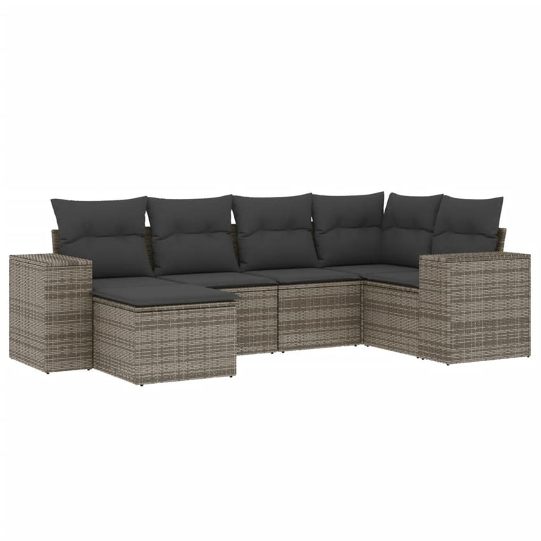 6-delige Loungeset met kussens poly rattan grijs