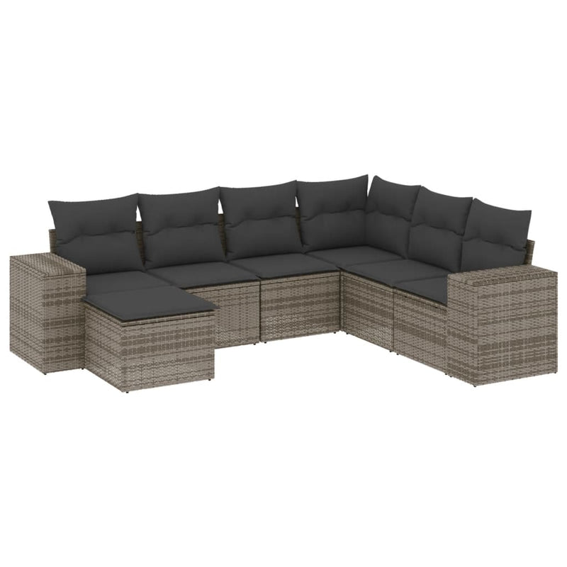 7-delige Loungeset met kussens poly rattan grijs