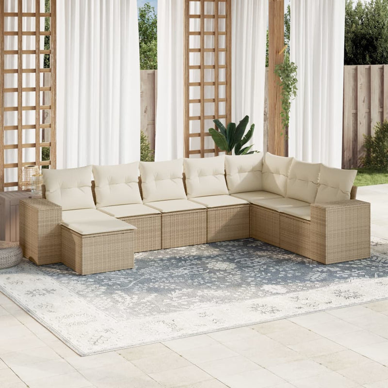 8-delige Loungeset met kussens poly rattan beige