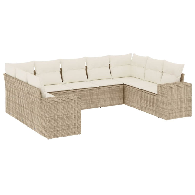 9-delige Loungeset met kussens poly rattan beige