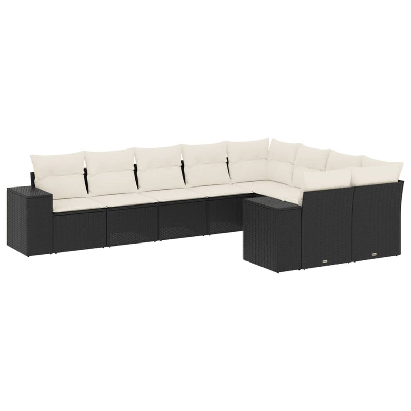 9-delige Loungeset met kussens poly rattan zwart