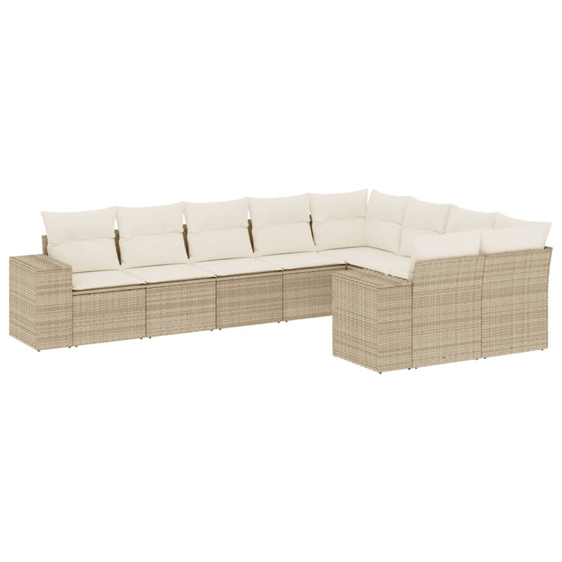 9-delige Loungeset met kussens poly rattan beige