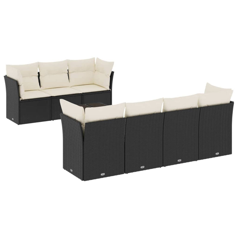 8-delige Loungeset met kussens poly rattan zwart