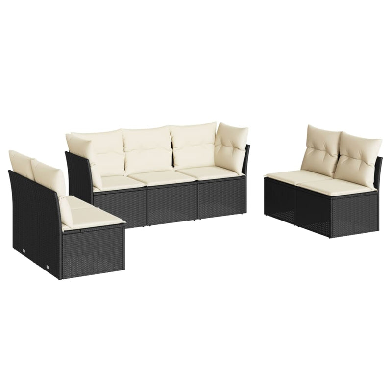 7-delige Loungeset met kussens poly rattan zwart