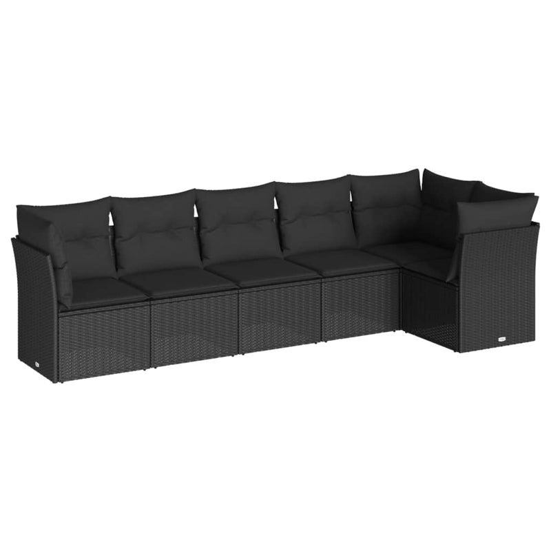 6-delige Loungeset met kussens poly rattan zwart
