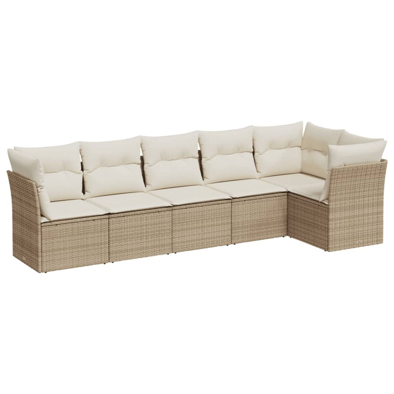 6-delige Loungeset met kussens poly rattan beige
