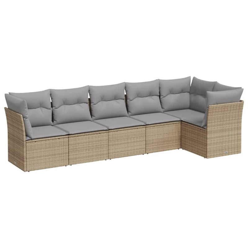 6-delige Loungeset met kussens poly rattan beige