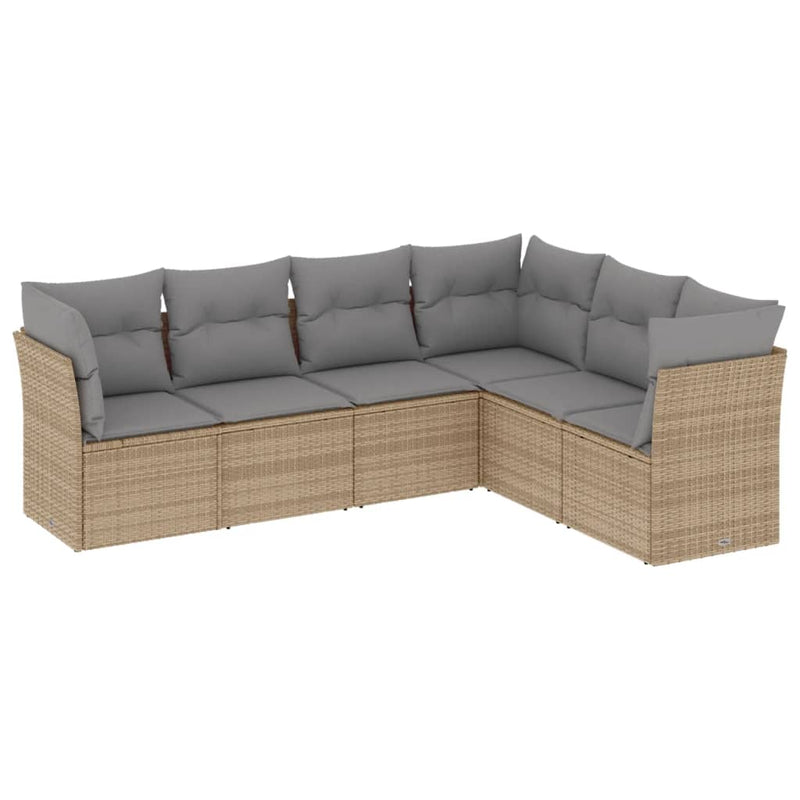 6-delige Loungeset met kussens poly rattan beige
