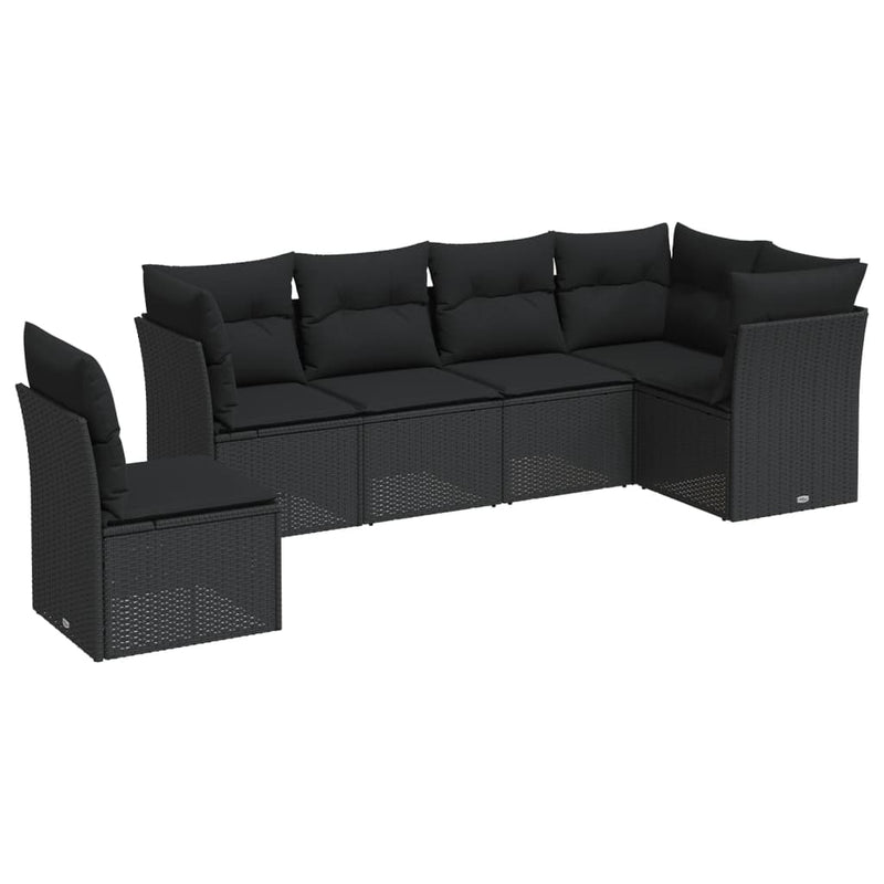 6-delige Loungeset met kussens poly rattan zwart