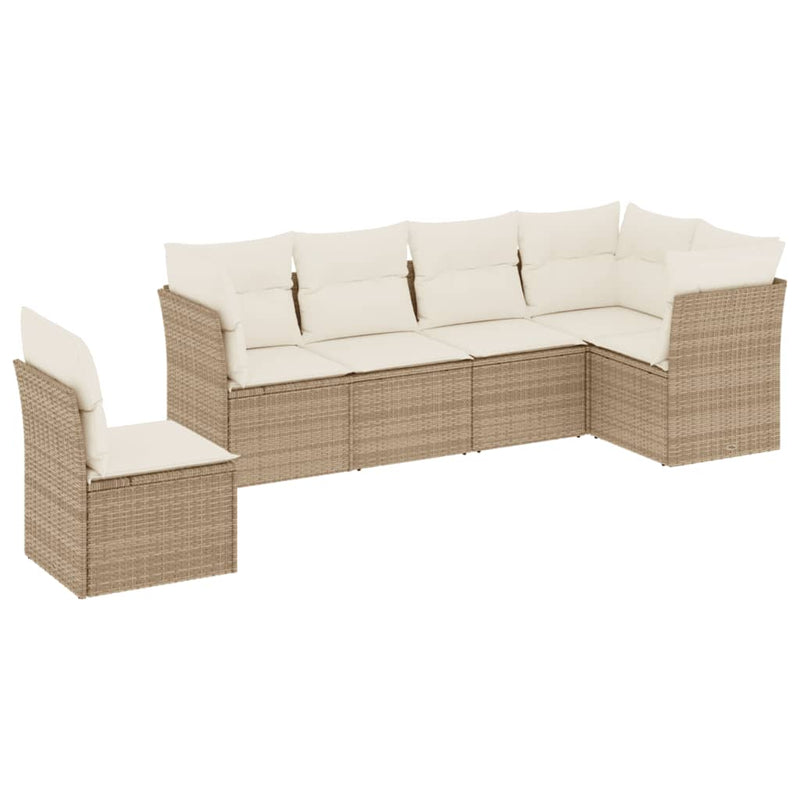 6-delige Loungeset met kussens poly rattan beige