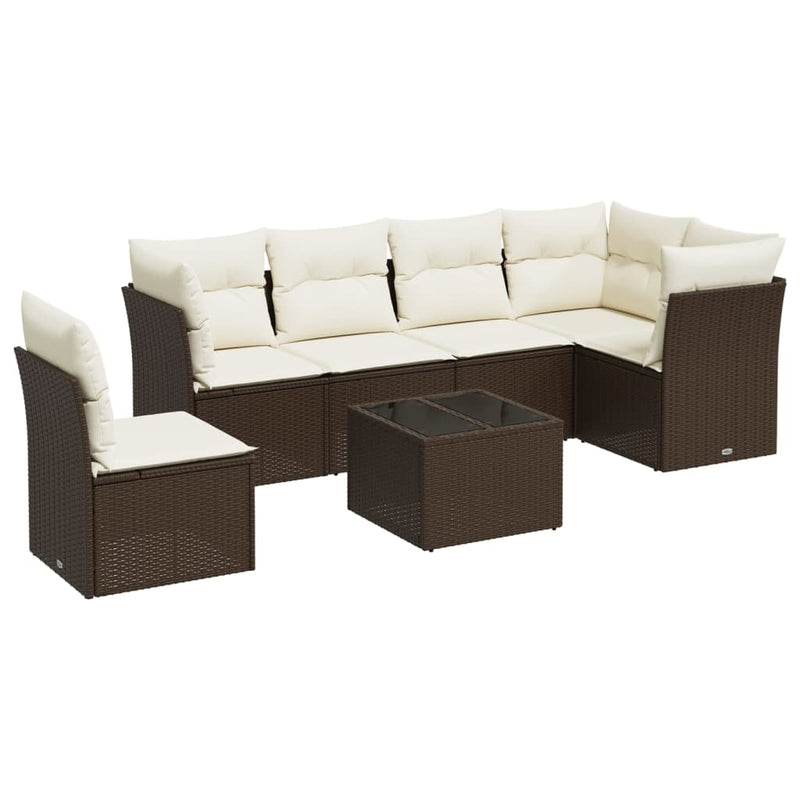 7-delige Loungeset met kussens poly rattan zwart