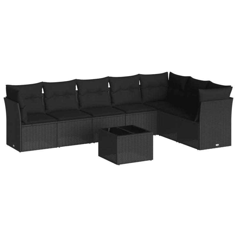 8-delige Loungeset met kussens poly rattan zwart