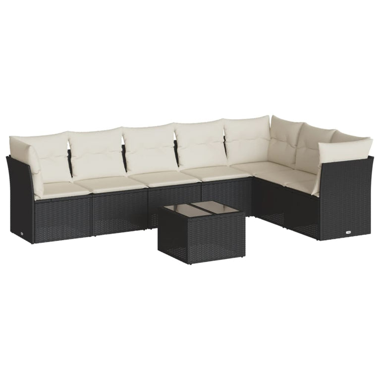 8-delige Loungeset met kussens poly rattan zwart