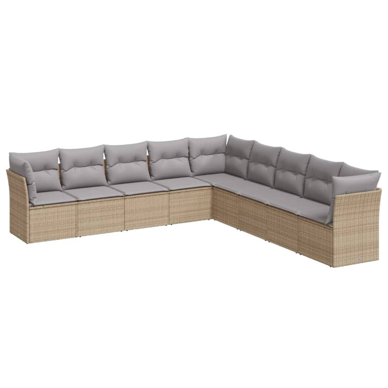 9-delige Loungeset met kussens poly rattan beige