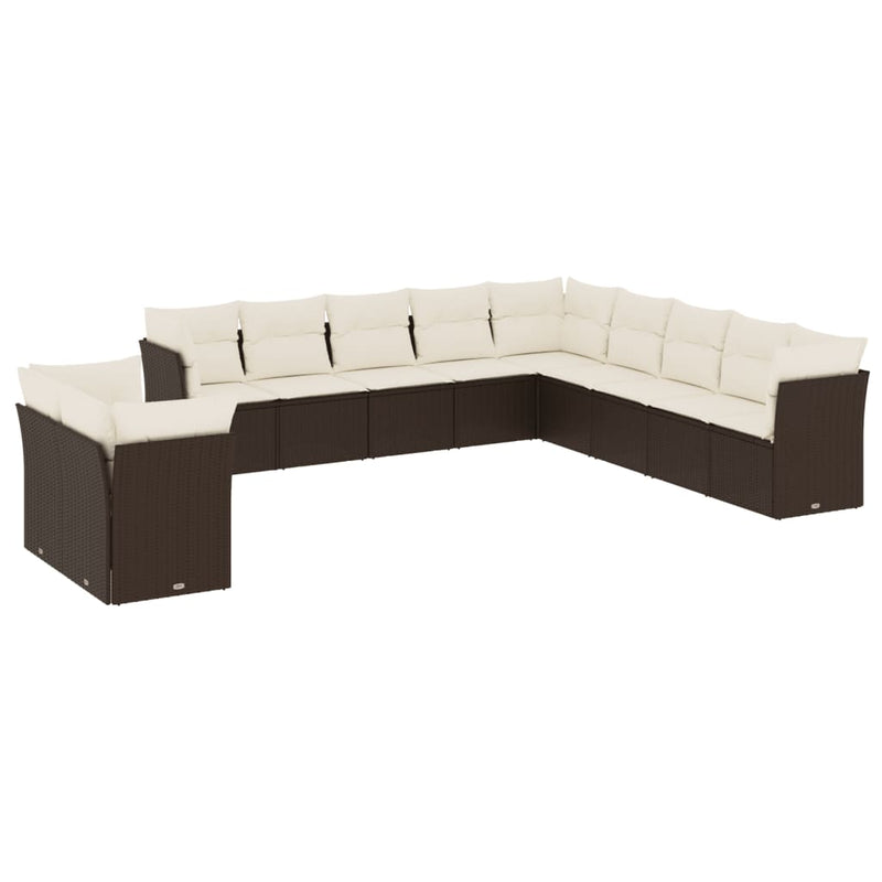 11-delige Loungeset met kussens poly rattan bruin