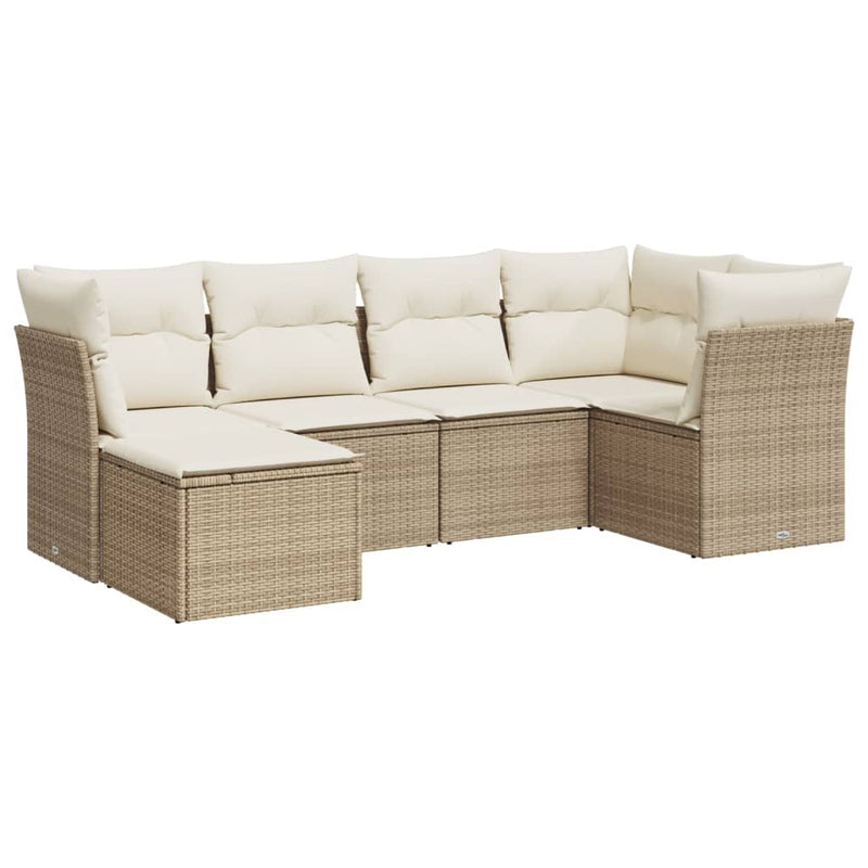 6-delige Loungeset met kussens poly rattan beige
