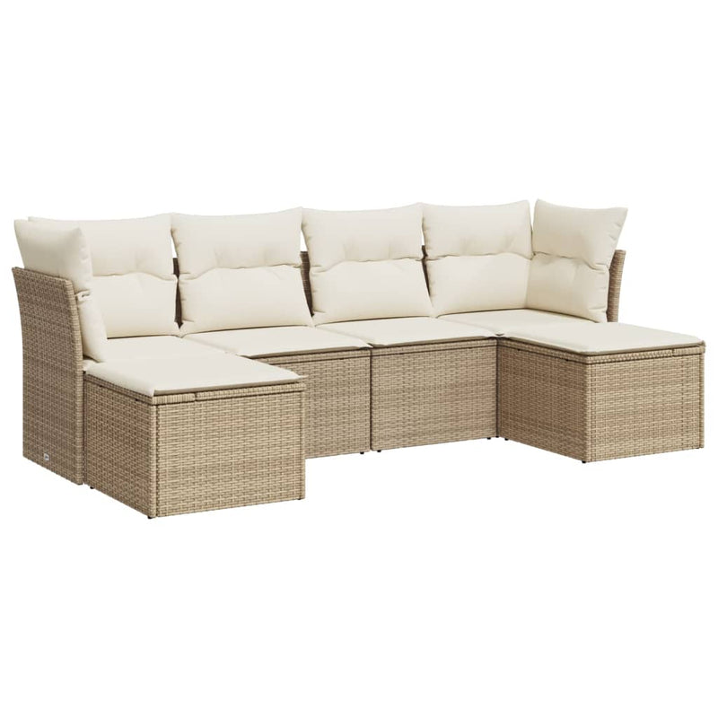 6-delige Loungeset met kussens poly rattan beige