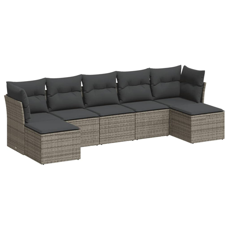 7-delige Loungeset met kussens poly rattan grijs