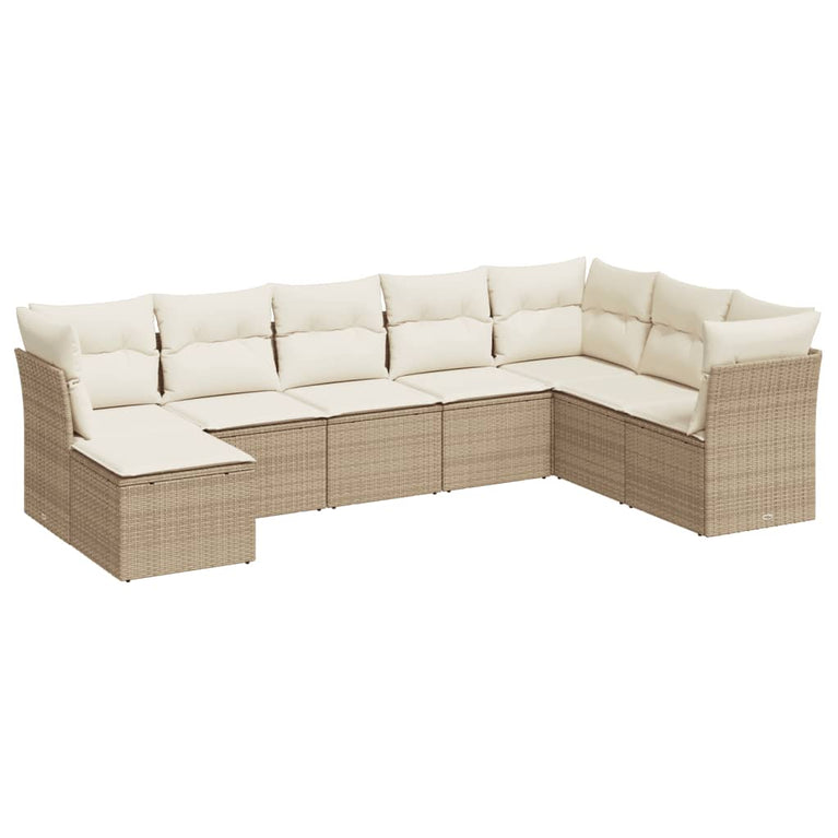 8-delige Loungeset met kussens poly rattan beige