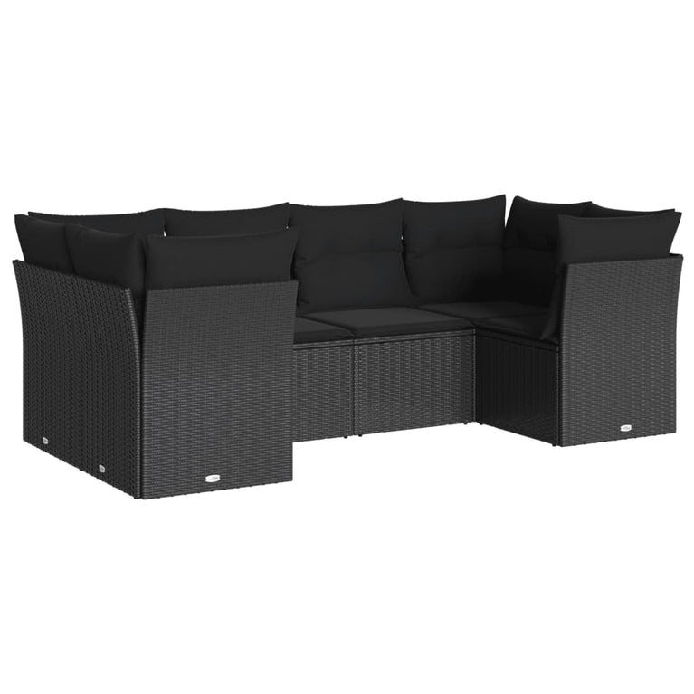 6-delige Loungeset met kussens poly rattan zwart