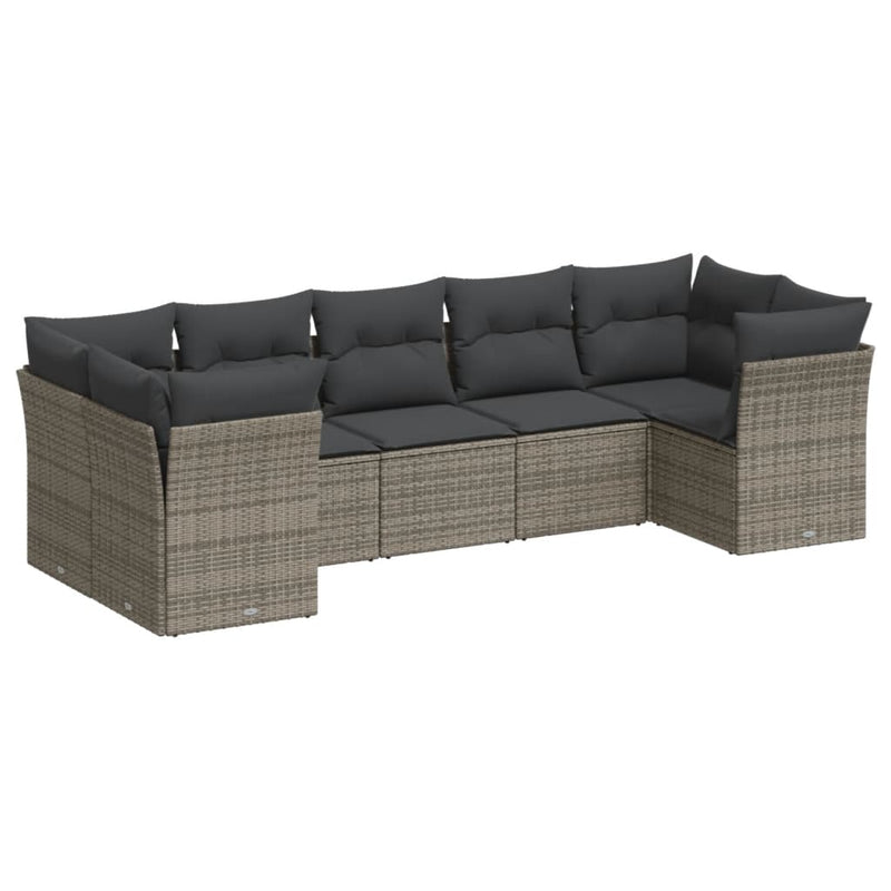 7-delige Loungeset met kussens poly rattan grijs