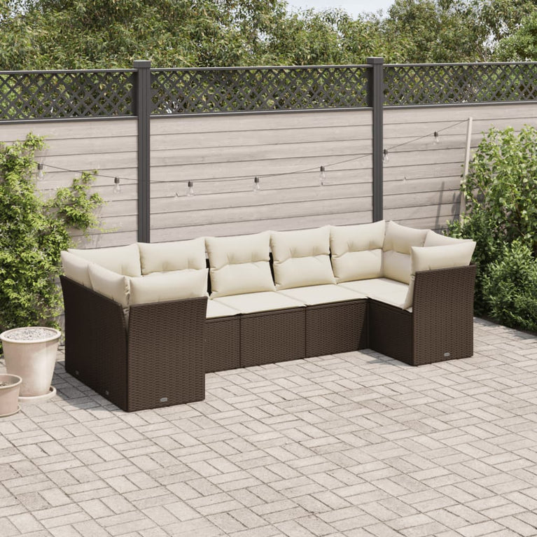 7-delige Loungeset met kussens poly rattan bruin