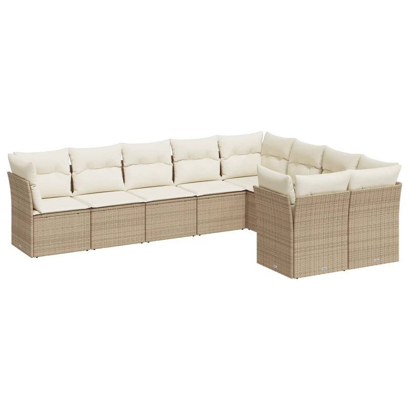 9-delige Loungeset met kussens poly rattan beige