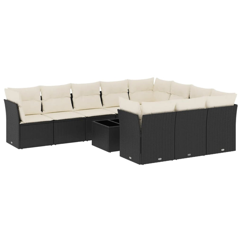 11-delige Loungeset met kussens poly rattan zwart