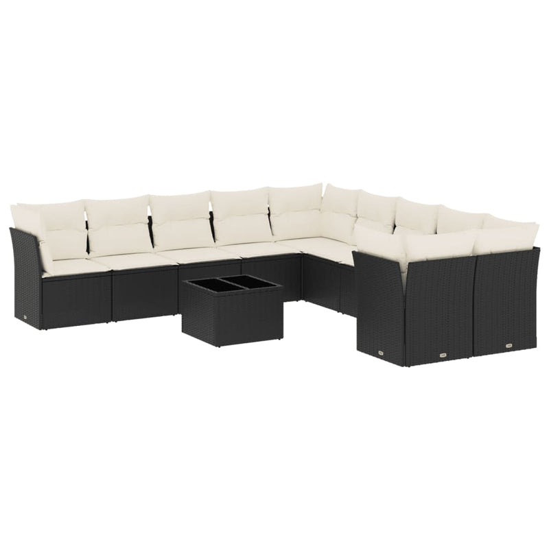 11-delige Loungeset met kussens poly rattan zwart