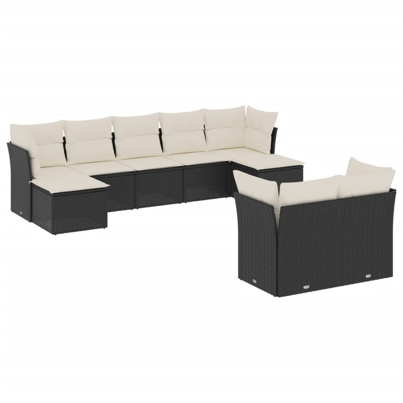 9-delige Loungeset met kussens poly rattan zwart