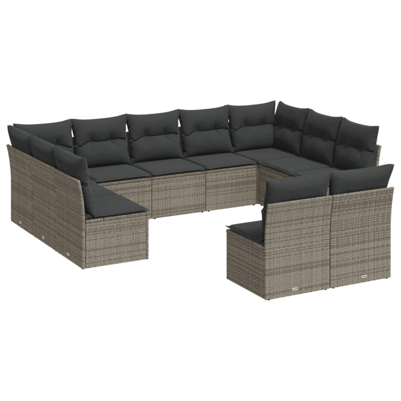 11-delige Loungeset met kussens poly rattan grijs