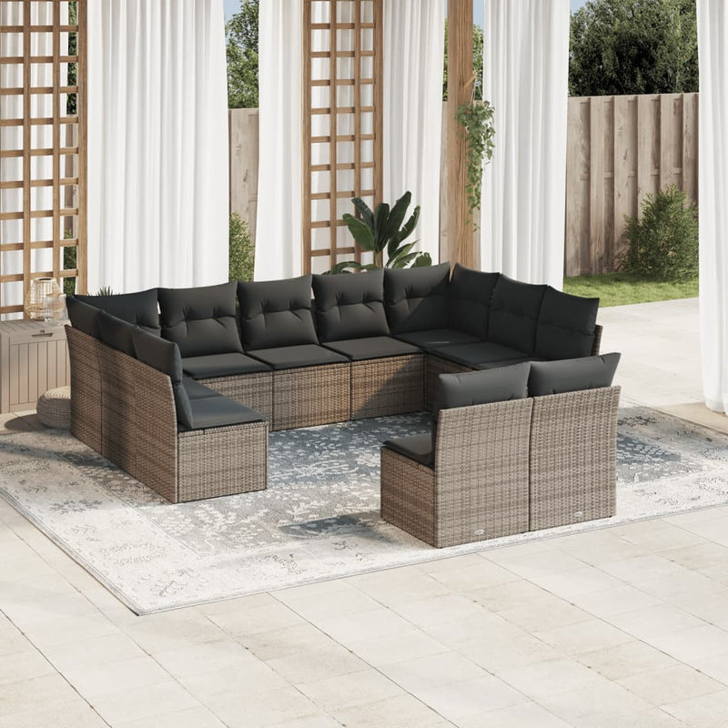 11-delige Loungeset met kussens poly rattan grijs