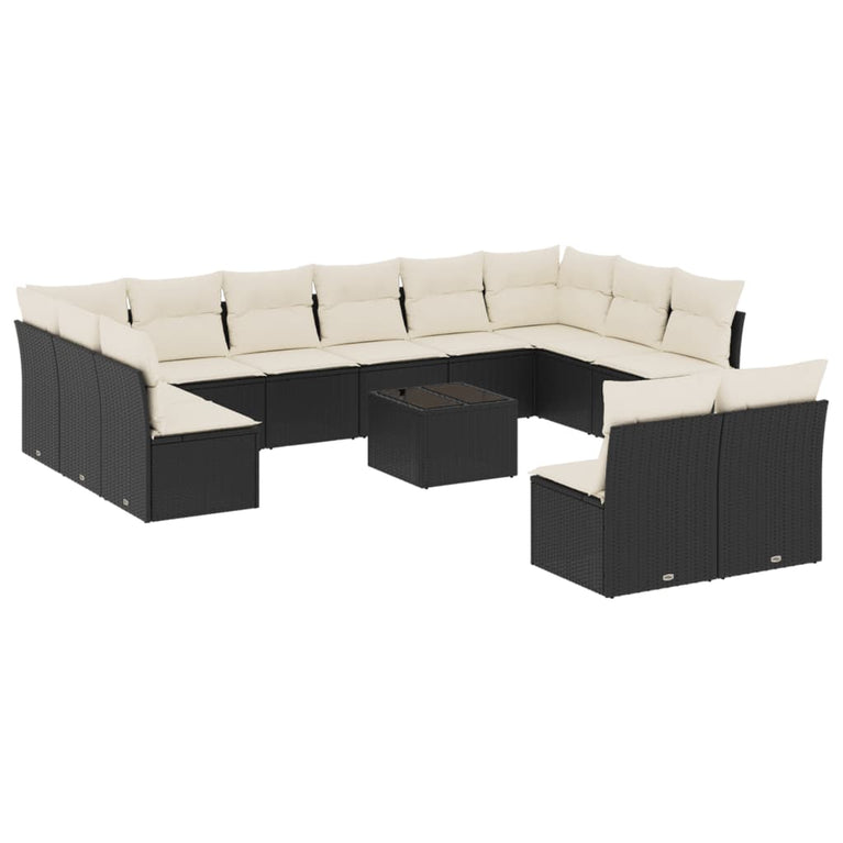 13-delige Loungeset met kussens poly rattan zwart