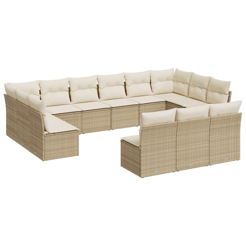 13-delige Loungeset met kussens poly rattan beige